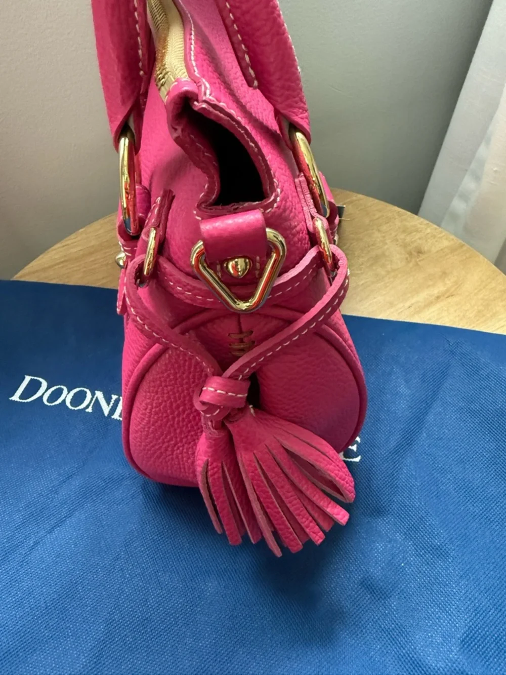 Dooney & Bourke Fuchsia Pebble Leather Satchel with Gold Hardware - Picture 4 of 8